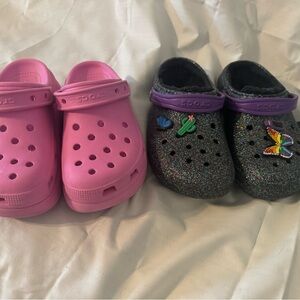Pink and black Crocs size j4